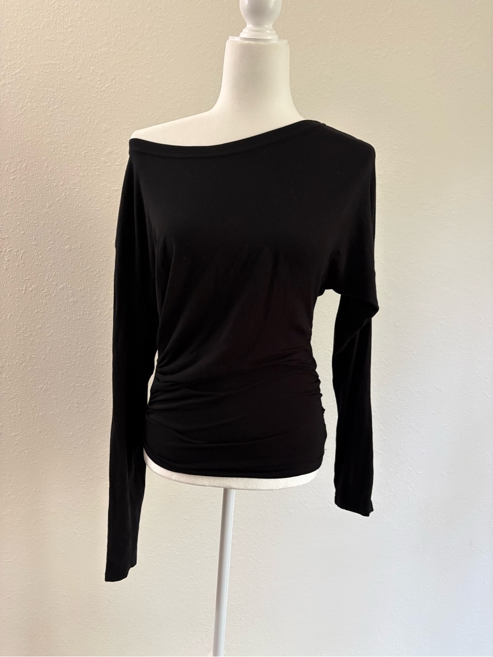 Off Shoulder Ruched Black Long Sleeve Top